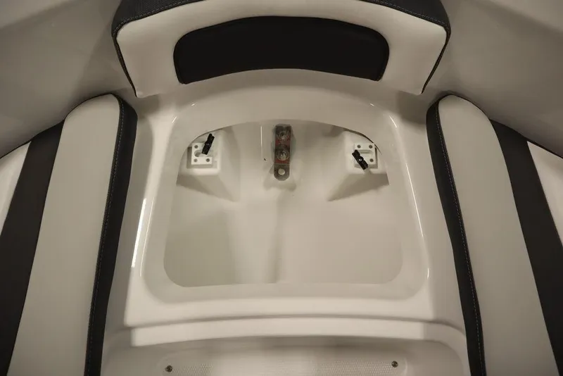 Slide: The Image of Interior seating of 2025 Yamaha Boats SX195, featuring sleek white and black design. - 8