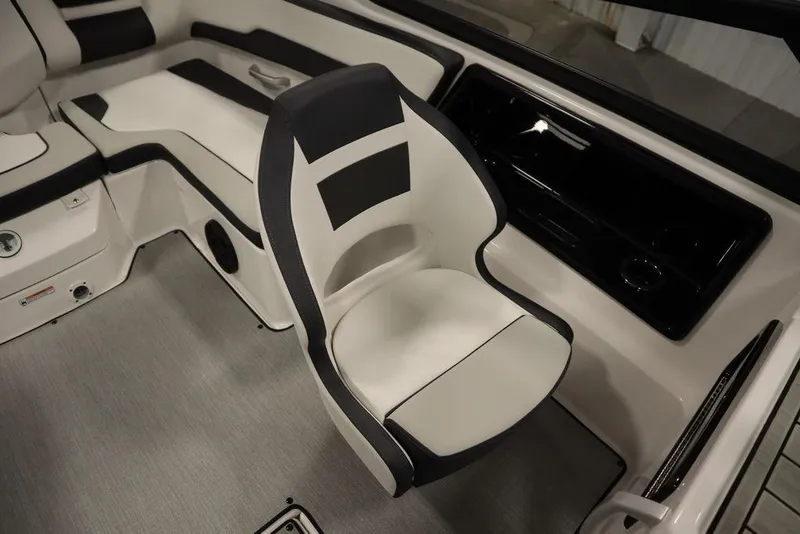 Slide: The Image of 2025 Yamaha Boats SX195 interior with sleek seating and modern design. - 27