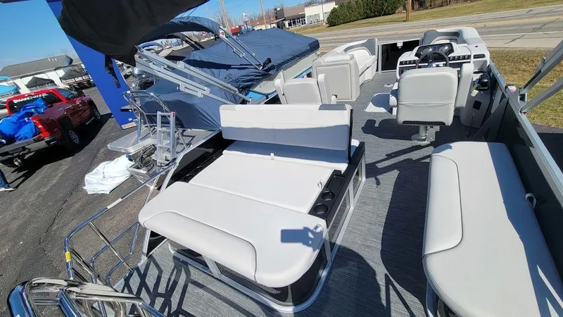 Slide: The Image of 2024 Godfrey Sweetwater 2286 SFL pontoon boat with spacious seating and modern design. - 9