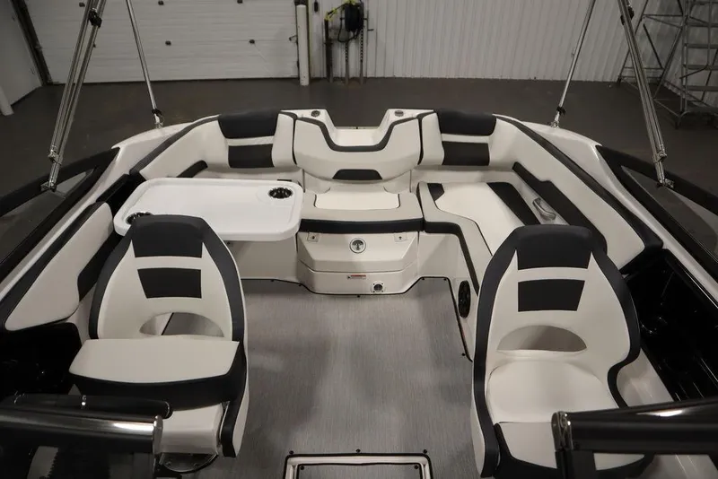 Slide: The Image of 2025 Yamaha Boats 195 SX interior with sleek seating and modern design. - 38