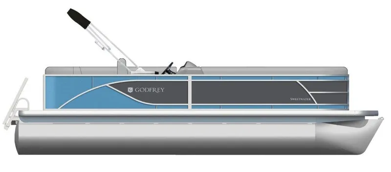 Slide: The Image of 2025 Godfrey Sweetwater 2286 C pontoon boat, side view, blue and gray design. - 23