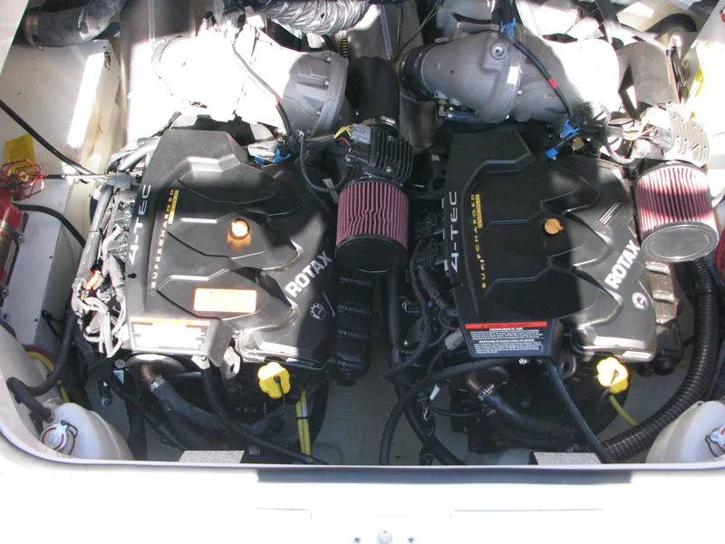 Slide: The Image of 2015 Chaparral Vortex 223 VRX-Surf engine compartment with dual Rotax engines. - 3