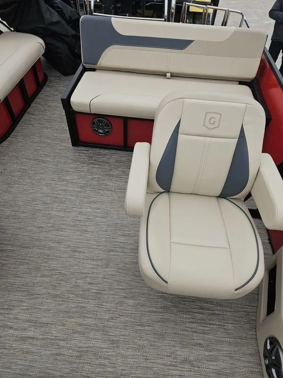 Slide: The Image of Luxurious seating on 2025 Godfrey Sweetwater 2286 SFL pontoon boat, featuring modern design and comfort. - 9
