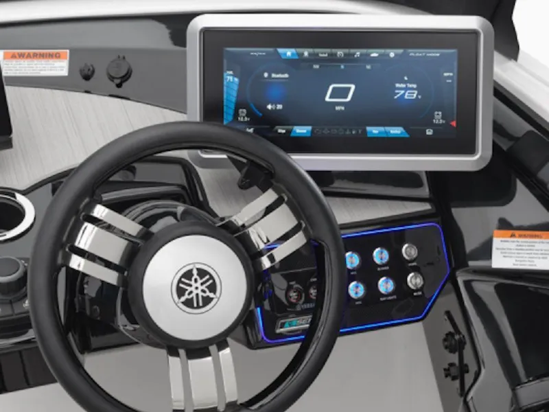 Slide: The Image of Yamaha Boats 2025 222 SE dashboard with steering wheel and digital display. - 9