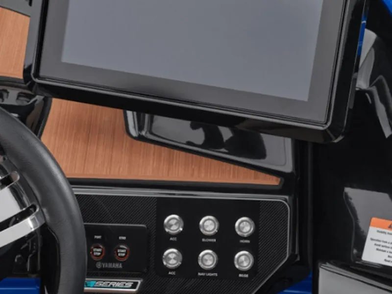 Slide: The Image of 2025 Yamaha Boats 222 XD dashboard with touchscreen and control panel. - 7