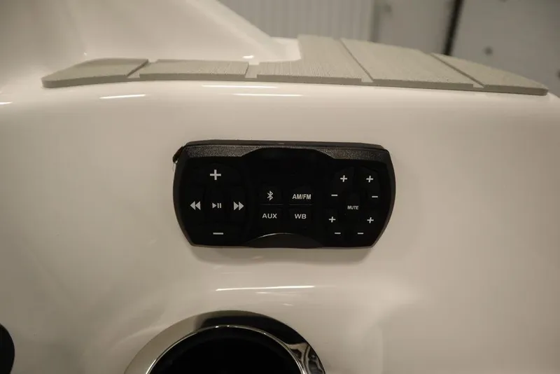 Slide: The Image of Yamaha Boats 250 SX 2025 audio control panel on white surface. - 47