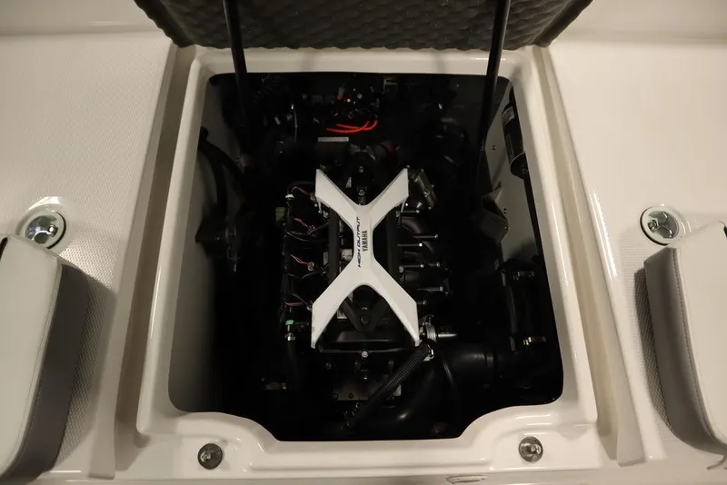 Slide: The Image of 2025 Yamaha Boats 190 FSH Sport engine compartment, showcasing modern design and technology. - 37