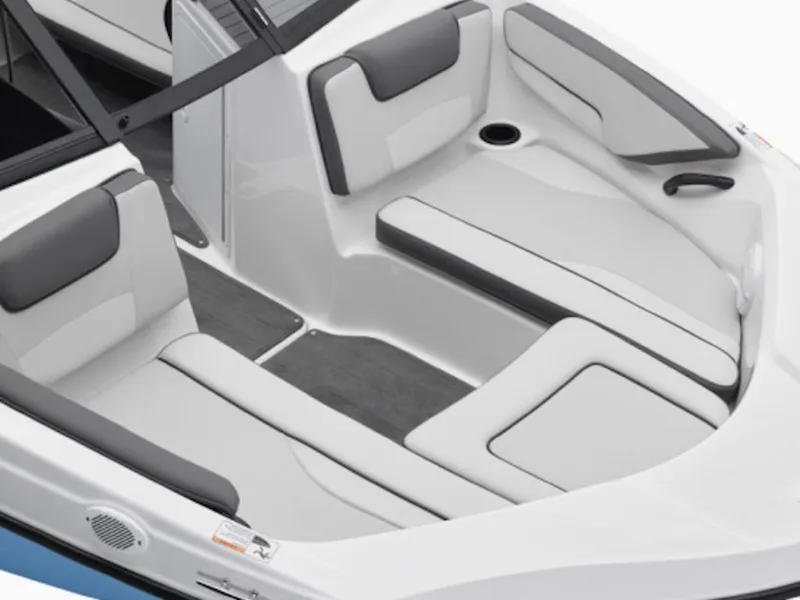 Slide: The Image of 2025 Yamaha Boats 190 SX interior with sleek white and gray seating. - 3