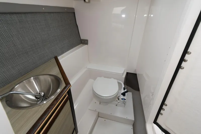 Slide: The Image of 2023 Solara S-250 DC boat bathroom with sink and toilet. - 16