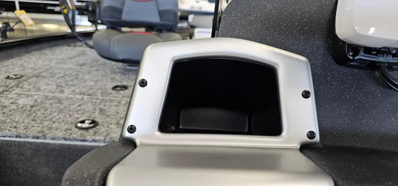 Slide: The Image of 2025 Tracker Pro Team 195 Tournament Edition boat interior with seating and storage compartment. - 7