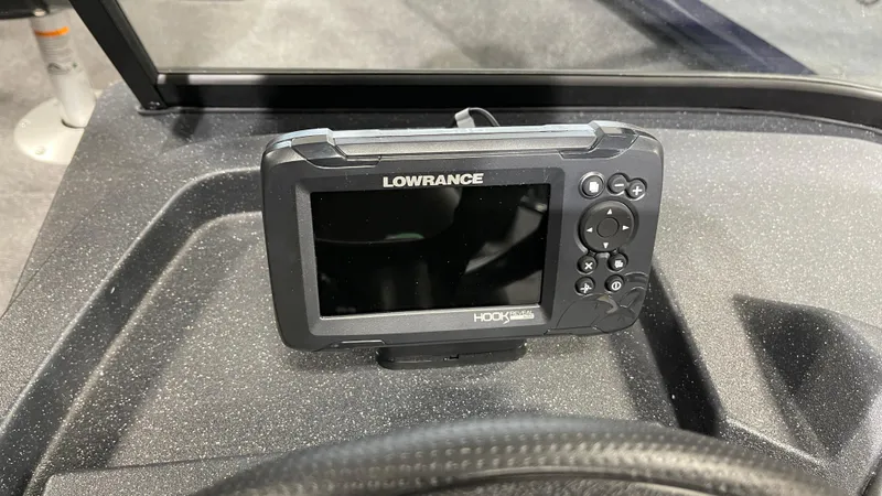 Slide: The Image of Lowrance fish finder on 2025 Tracker Pro Guide V-175 Combo boat dashboard. - 10