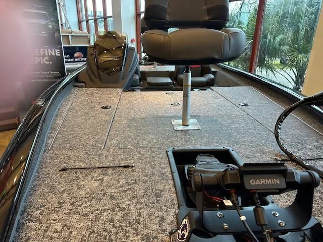 Slide: The Image of 2025 Tracker Pro Team 195 Tournament Edition boat interior with Garmin equipment. - 2