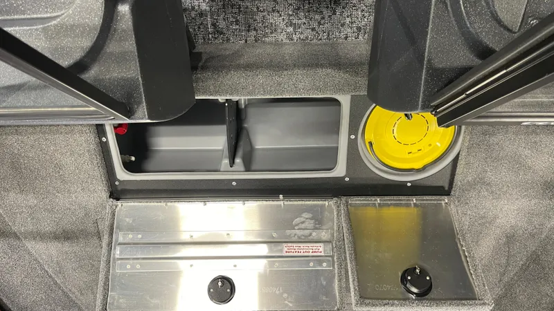 Slide: The Image of 2025 Tracker Pro Guide V-16 WT boat interior storage compartments and features. - 14