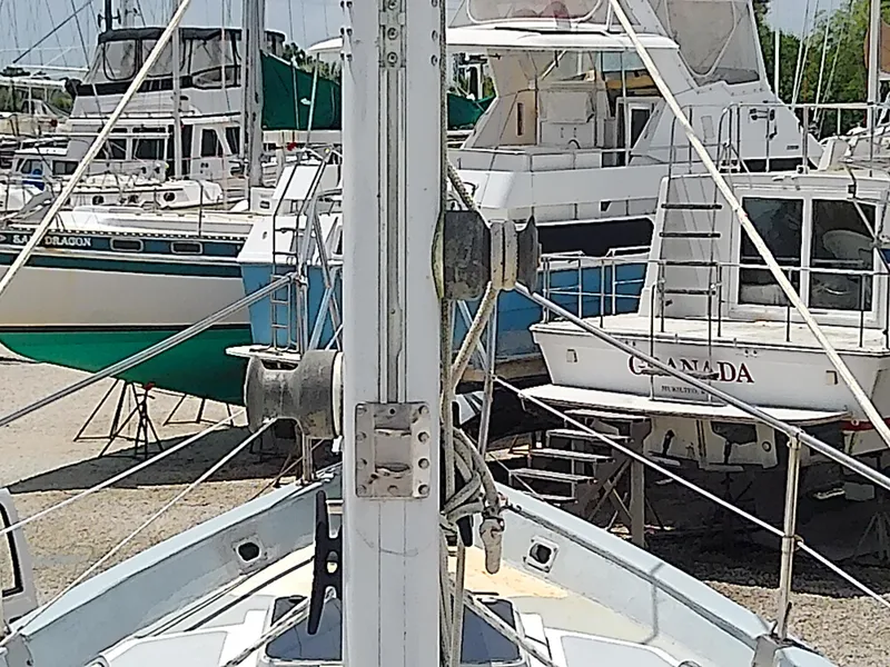 Slide: The Image of 1978 Downeast 38 sailboat in a marina with other boats. - 22