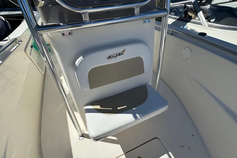 Slide: The Image of 2019 Bulls Bay 230 Center Console boat seat with logo and stainless steel frame. - 18