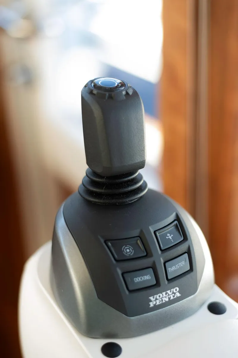 Slide: The Image of Volvo Penta joystick control on 2025 Sabre 43 Salon Express yacht. - 29