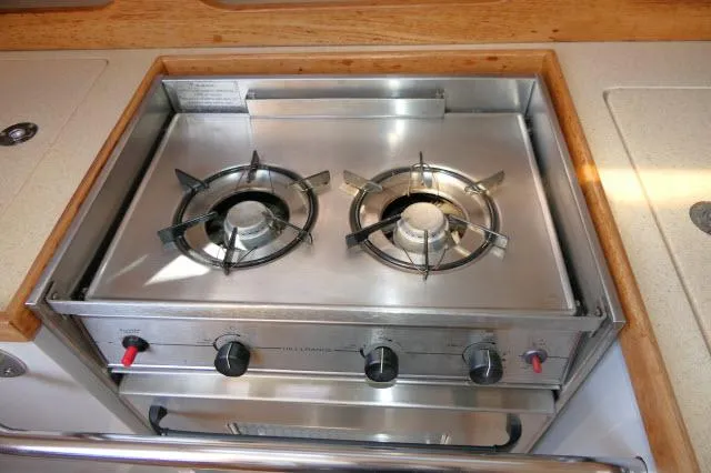 Slide: The Image of Stainless steel two-burner stove in 1995 Catalina 36 Mk II yacht kitchen. - 14
