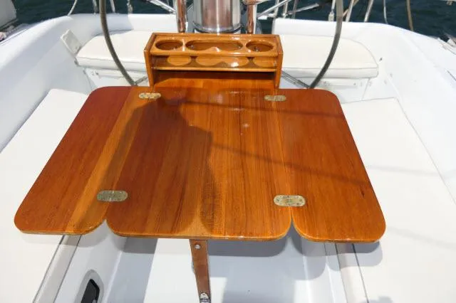 Slide: The Image of Wooden cockpit table on 1995 Catalina 36 Mk II sailboat. - 29