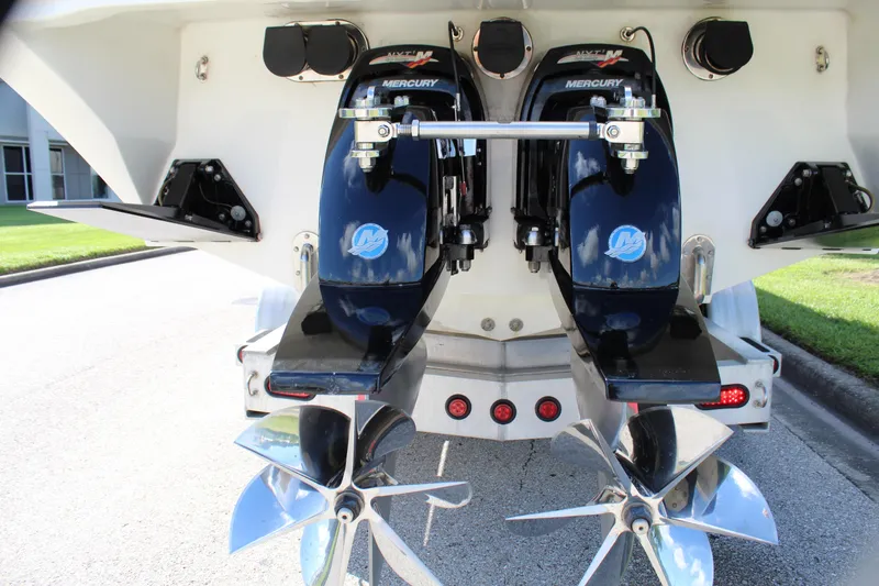 Slide: The Image of 2007 Fountain 42 Lightning boat with dual Mercury engines and stainless steel propellers. - 18
