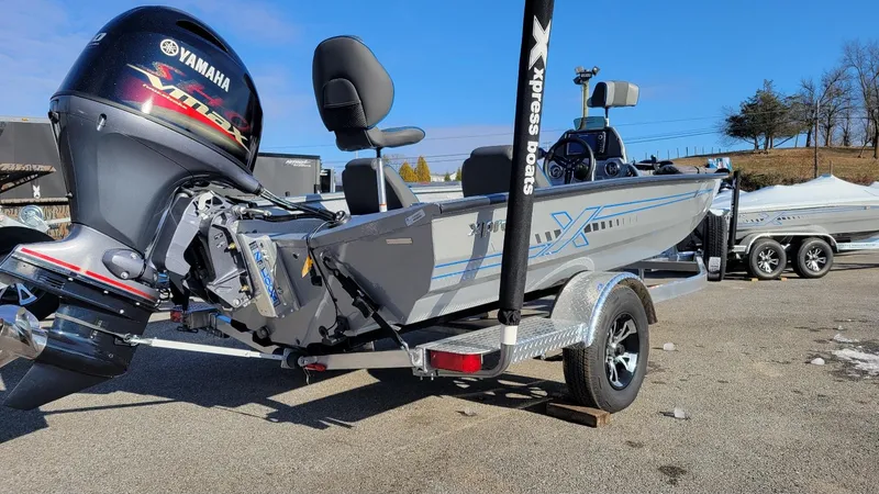 Slide: The Image of 2025 Xpress H17 Bass boat with Yamaha Vmax 90 SHO engine on trailer. - 3