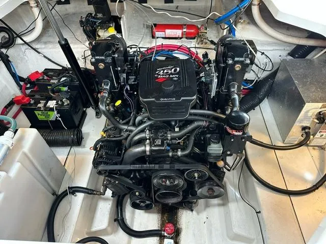 Slide: The Image of Engine compartment of 2006 Sea Ray 260 Sundancer with MerCruiser 350 MAG MPI engine. - 12