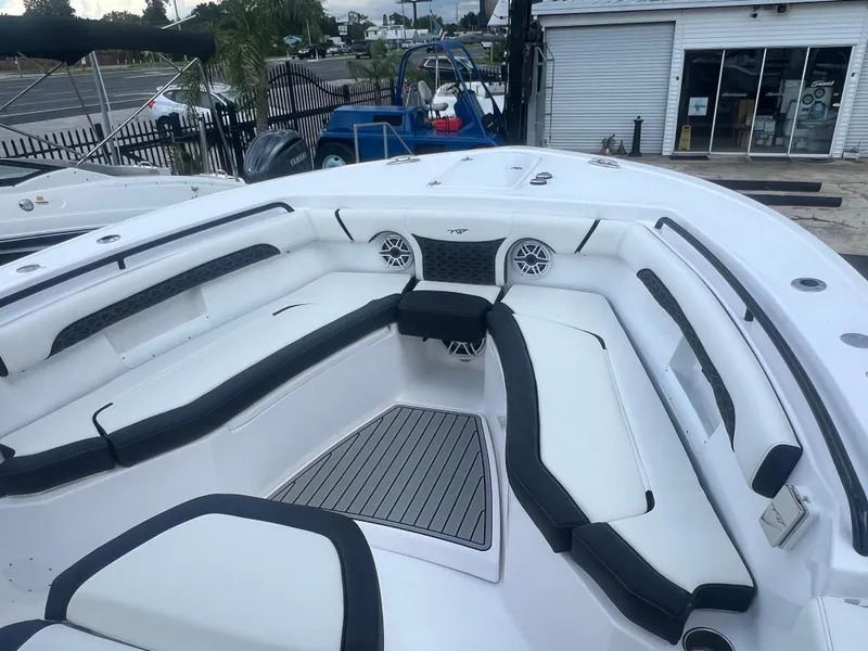 Slide: The Image of 2025 Tidewater 272 CC Adventure boat with spacious seating and modern design. - 9