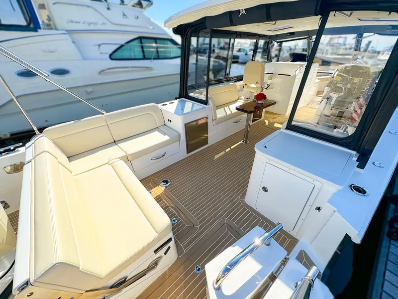 Slide: The Image of 2024 MJM 3 yacht interior with elegant seating and modern design. - 28