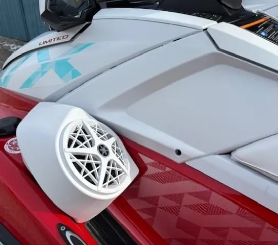 Slide: The Image of 2025 Yamaha WaveRunner VX Limited with speaker detail, red and white design. - 5