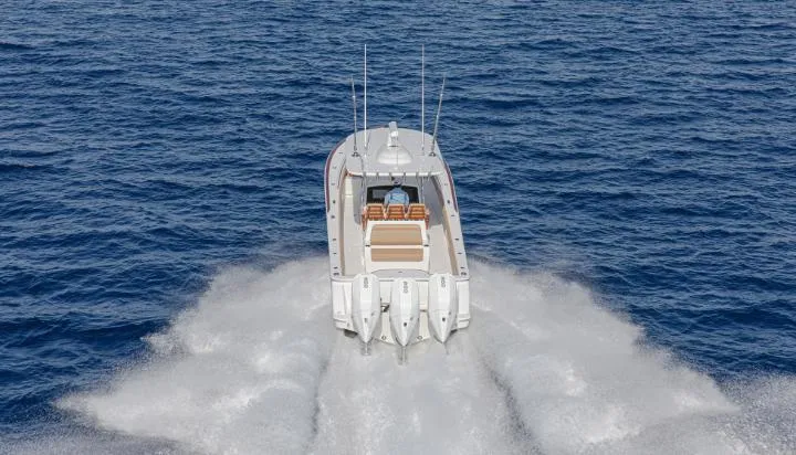 Slide: The Image of 2025 Valhalla Boatworks V 37 speeding on open ocean waters. - 3