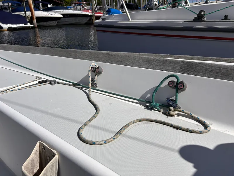 Slide: The Image of Close-up of 1991 J Boats J/22 deck with rigging details. - 12
