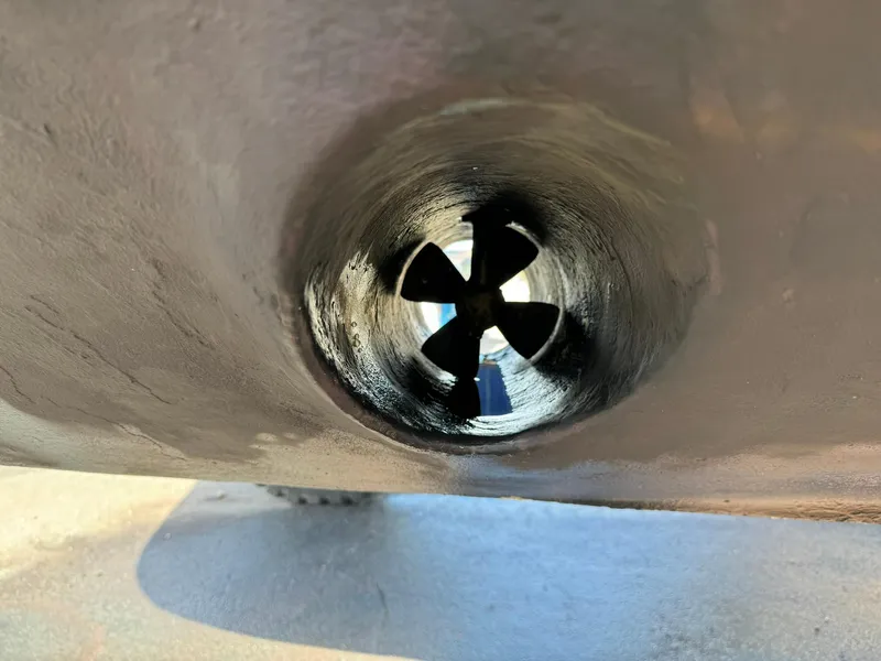 Slide: The Image of Close-up of a 2004 Nauset 33 boat's bow thruster propeller. - 41