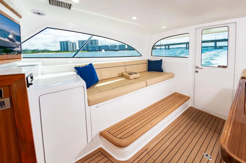 Slide: The Image of Luxurious interior of 2023 Viking 46 yacht with scenic water views. - 26