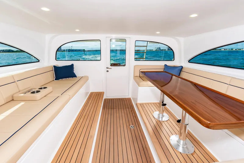 Slide: The Image of Luxurious interior of 2023 Viking 46 yacht with elegant seating and ocean view. - 29