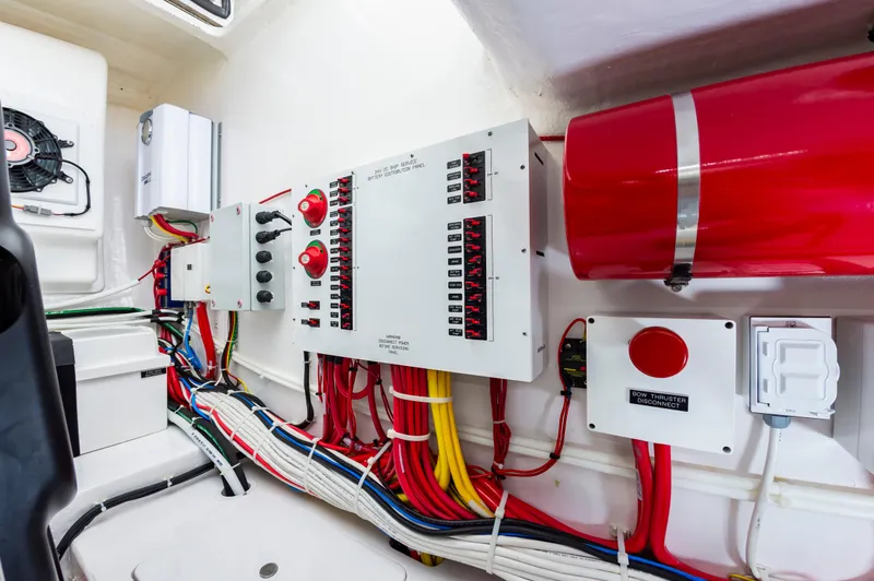 Slide: The Image of Electrical panel and wiring in 2023 Viking 46 boat engine room. - 41