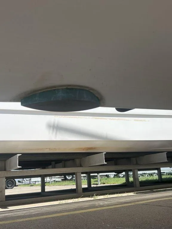 Slide: The Image of 2021 Regulator 41 boat hull on trailer, underside view. - 9