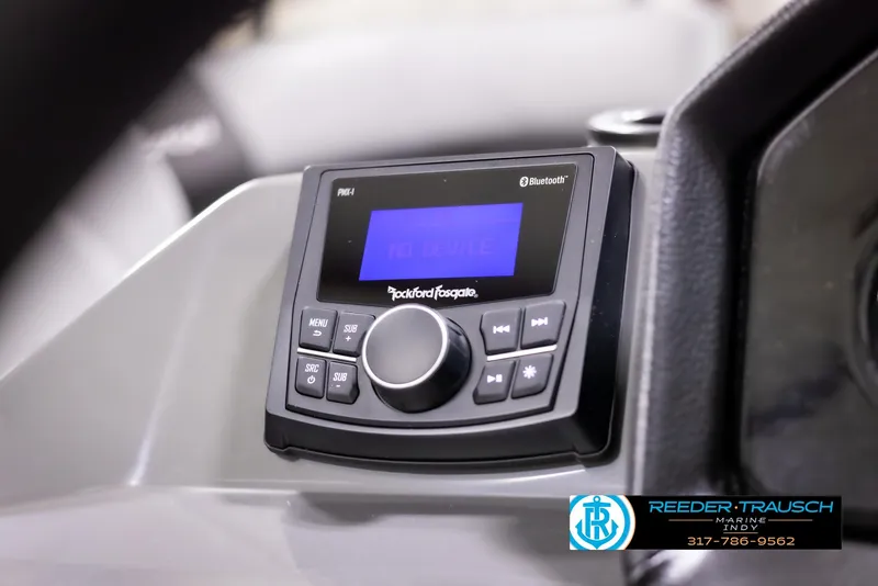 Slide: The Image of Rockford Fosgate audio system in 2025 Bennington 188 SLS boat dashboard. - 28