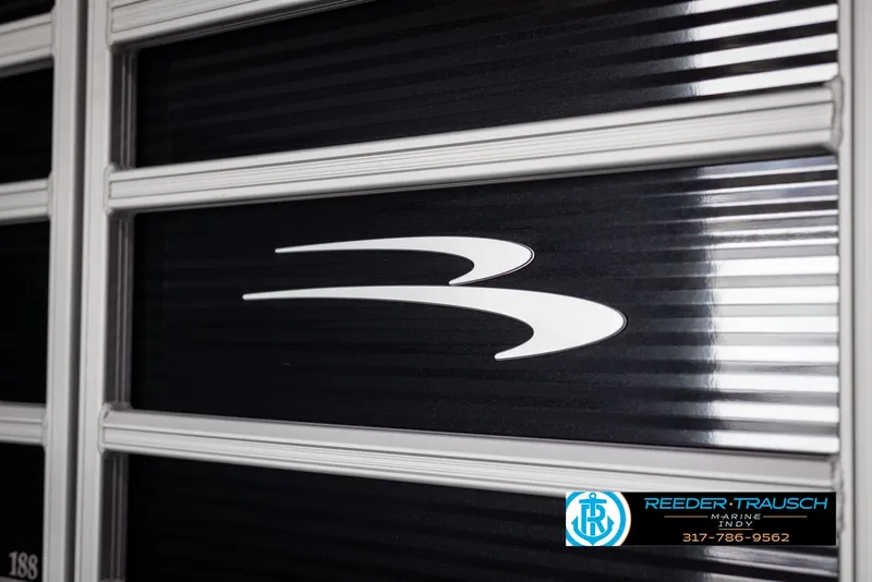 Slide: The Image of 2025 Bennington 188 SLS boat panel with logo and dealership contact information. - 40
