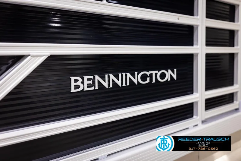 Slide: The Image of 2025 Bennington 188 SLS boat logo with Reeder-Trausch Marine contact details. - 42