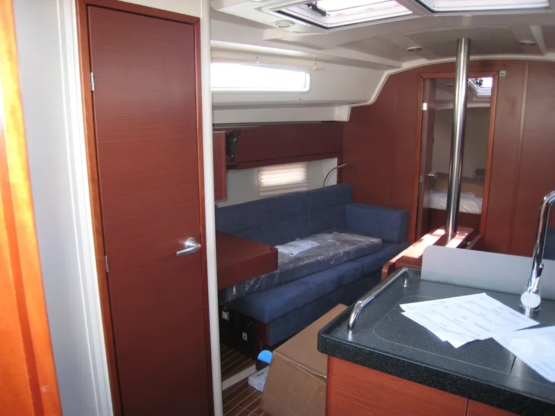 Slide: The Image of Interior of 2025 Hanse 348 yacht with modern furnishings and sleek design. - 8