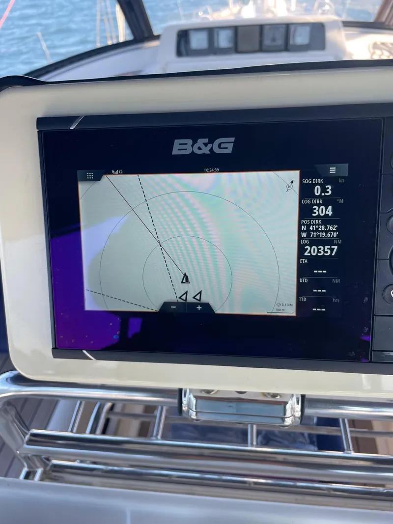 Slide: The Image of B&G navigation display on 2003 Oyster 53 yacht, showing radar and data. - 8