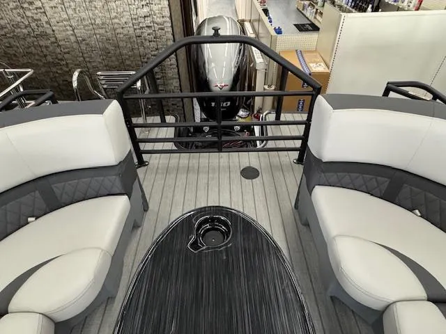 Slide: The Image of 2025 Starcraft SLS 1 boat interior with modern seating and sleek design. - 17