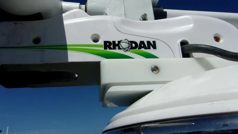 Slide: The Image of Close-up of Rhodan trolling motor on 2022 Crevalle 33 CSF Offshore Fishing boat. - 23