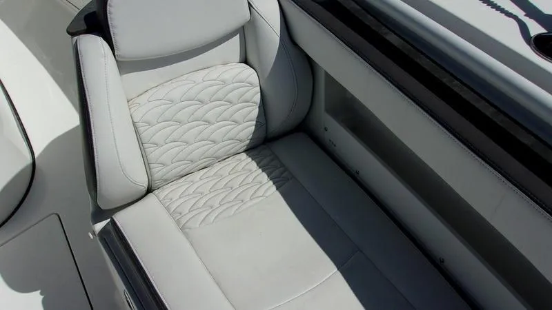 Slide: The Image of Luxurious seating on 2022 Crevalle 33 CSF Offshore Fishing boat, featuring elegant upholstery design. - 6