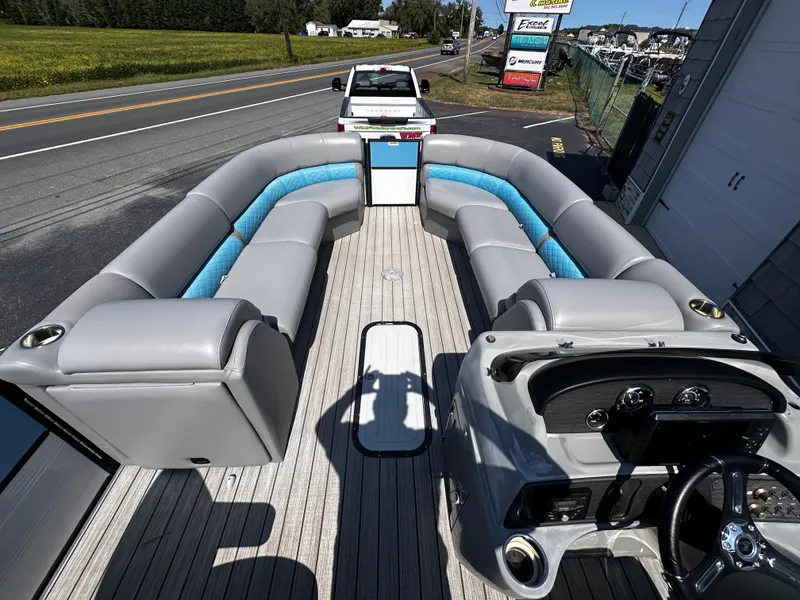 Slide: The Image of 2020 Misty Harbor 2585 Biscayne Bay CE pontoon boat with spacious seating and modern dashboard. - 17