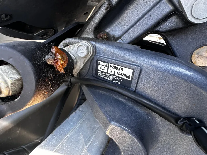 Slide: The Image of Close-up of Yamaha F200X8 engine part on 2020 Misty Harbor 2585 Biscayne Bay CE. - 21
