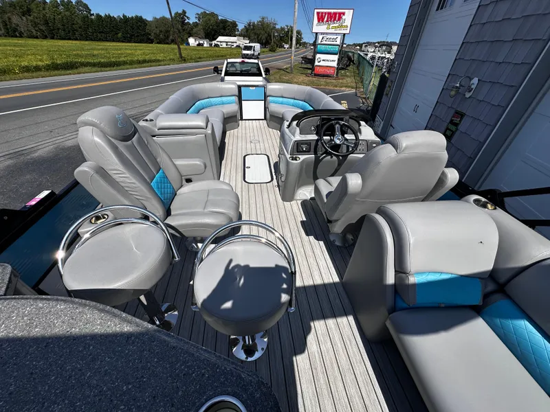 Slide: The Image of 2020 Misty Harbor 2585 Biscayne Bay CE pontoon boat with spacious seating and modern design. - 8