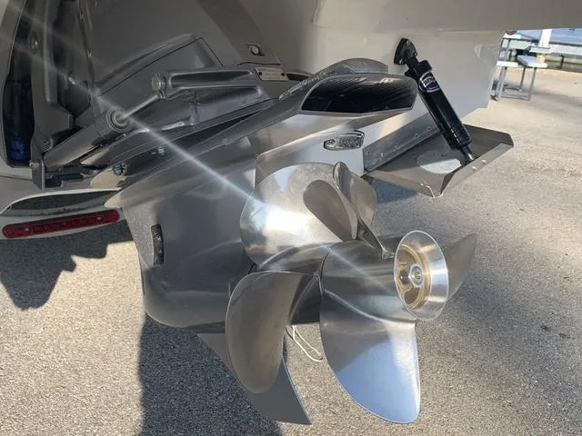 Slide: The Image of Close-up of 2025 Regal 28 Express boat propeller in sunlight. - 3