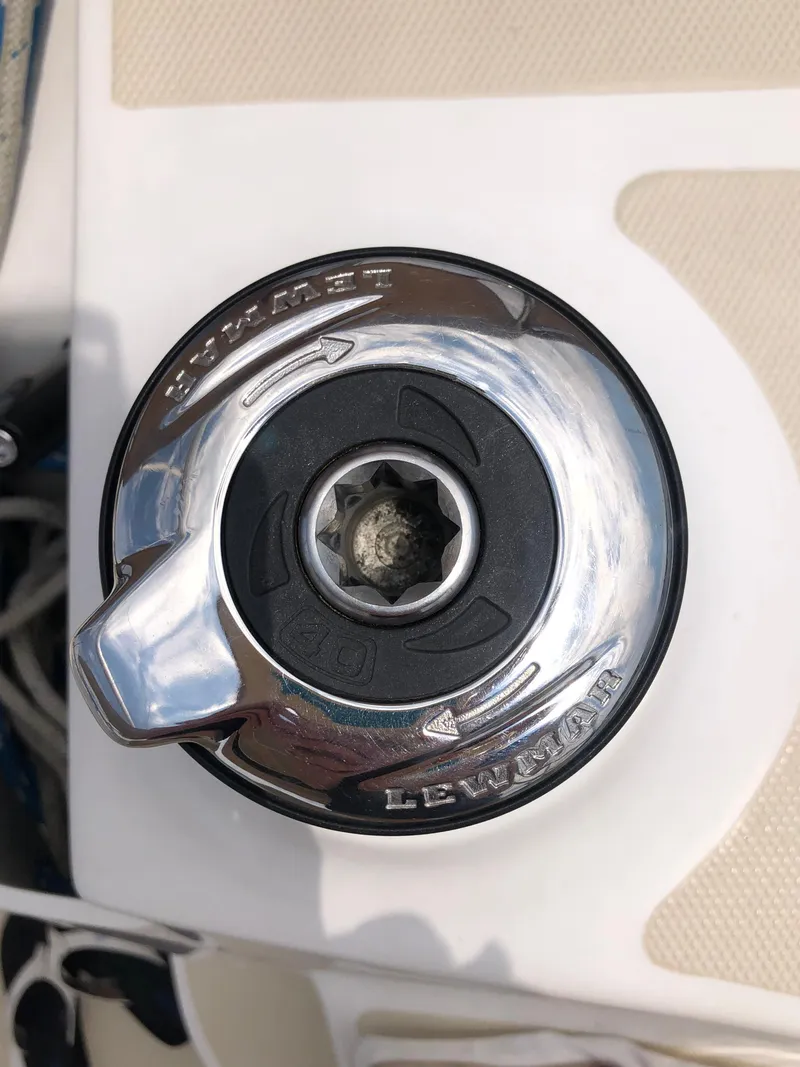 Slide: The Image of Close-up of a Lewmar winch on a 2016 Marlow-Hunter 37 sailboat. - 33