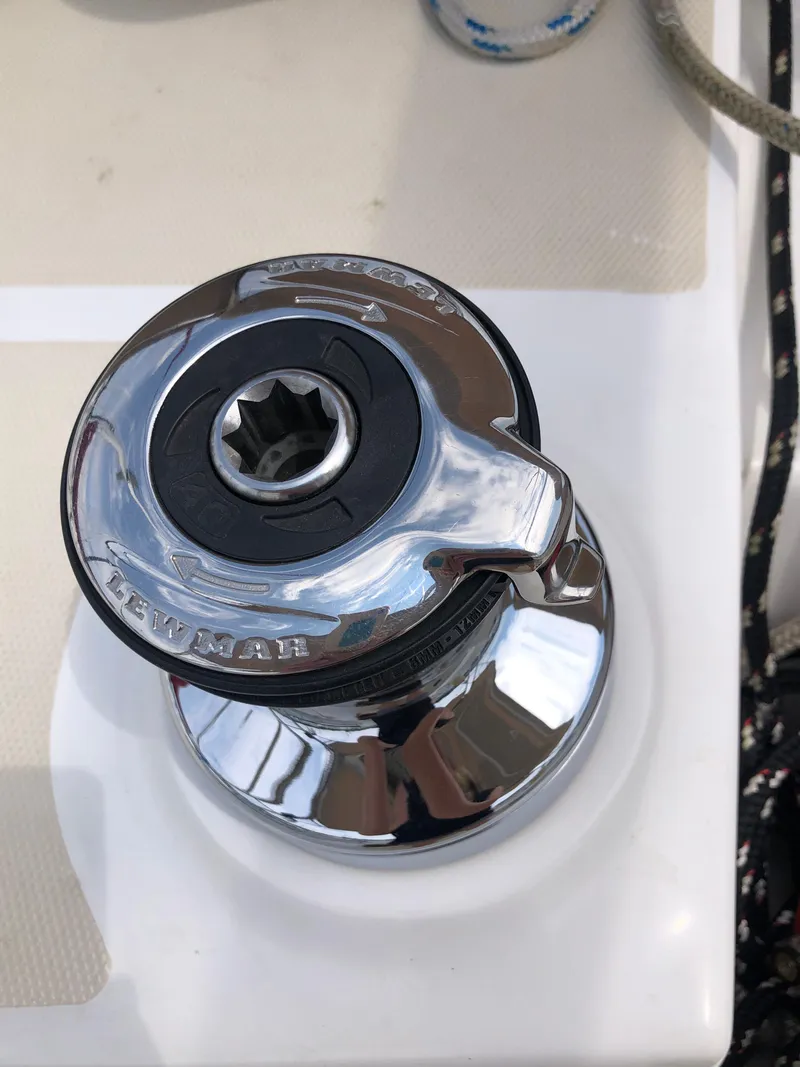 Slide: The Image of Chrome winch on 2016 Marlow-Hunter 37 sailboat deck. - 34