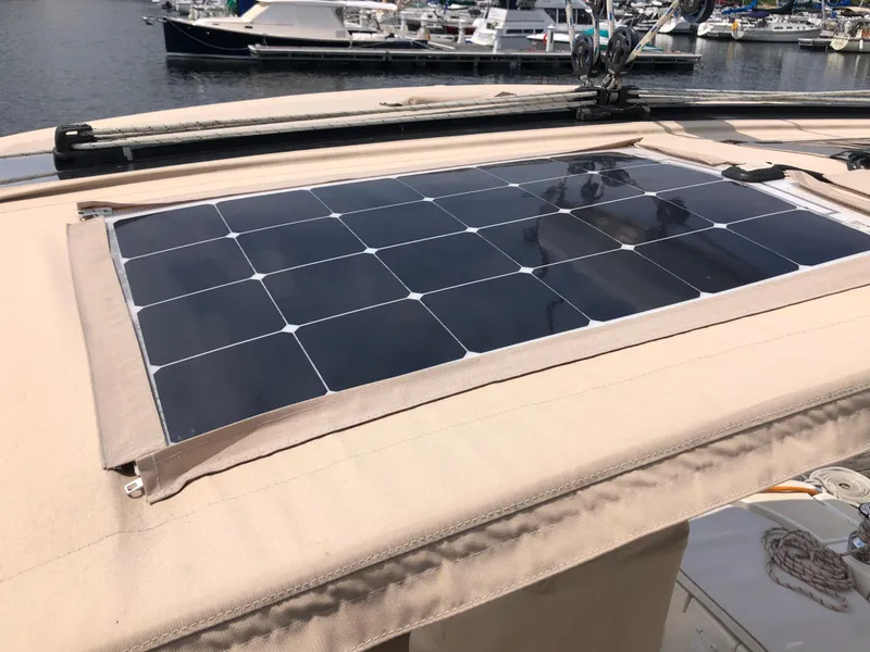 Slide: The Image of Solar panel on 2016 Marlow-Hunter 37 yacht deck at marina. - 37